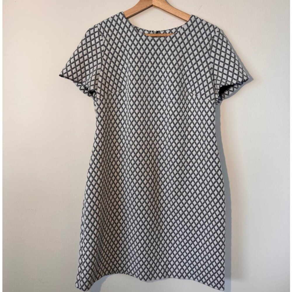 Women's Calvin Klein Sheat Dress Size 8 Black Houndstooth Knee Length Stretch